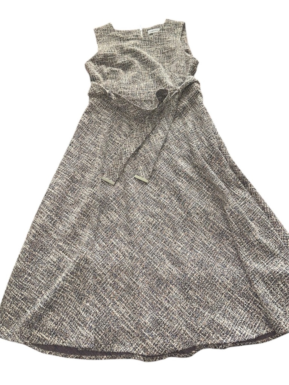 Calvin Klein Women's Multicolor Tweed Stretch Belted A-Line Midi Dress 12 EUC